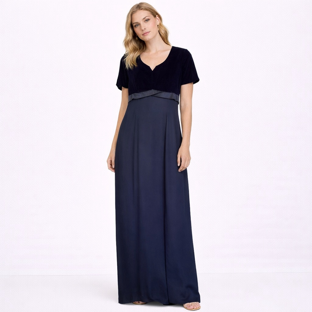 Liz Claiborne Night Navy Velvet Maxi Dress Size 10